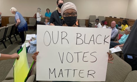 Yoshunda Jones protested the elimination of Sunday voting in Spalding county, Georgia, October 2021. 
