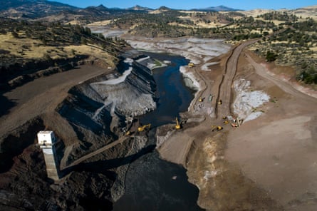 aerial view of a dam being removed