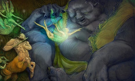 Forest scene with fairies, trolls, centaurs and fauns