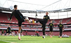 Ben White (left) and Emile Smith Rowe during a training session at the Emirates Stadium on Saturday.