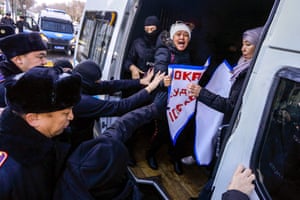 Almaty, Kazakhstan. Police detain protesters during a rally on the day of the Kazakh presidential election.