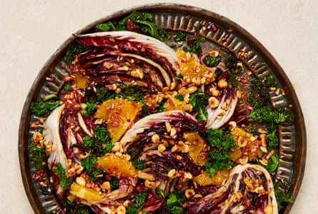 Yotam Ottolenghi’s grilled radicchio and kale salad with orange and hazelnuts.