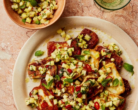 Rukmini Iyer's hot halloumi platter with pineapple salsa.