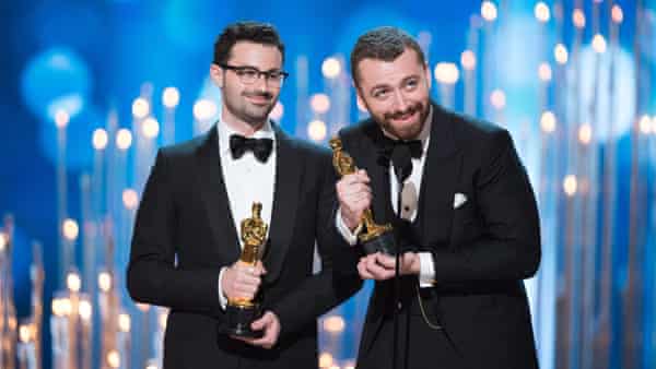 Jimmy Napes and Sam Smith accepting the Oscar for best original song in 2016.