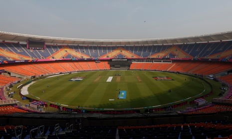 The colossal Narendra Modi Stadium in Ahmedabad will host England and Australia in the cricket world cup this afternoon.