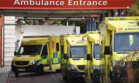 A queue of ambulances at a hospital in London