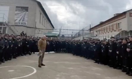 Screengrab of Yevgeniy Prigozhin addressing inmates in Russian prison offering them freedom for fighting with Wagner group mercenaries for six months in Ukraine.