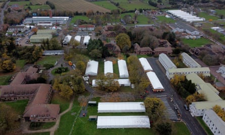 An aerial view of temporary buildings