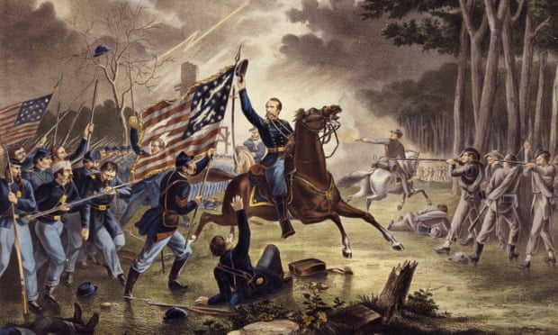 General Kearney’s gallant charge at the Battle of Chantilly, painted by Augustus Tholey. Kearny mistakenly rode into the Confederate lines and was killed.