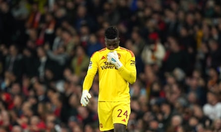 Andre Onana looks dejected after losing to Galatasaray