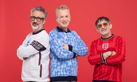 From left, David Baddiel, Frank Skinner and Ian Broudie. Jumpers from notjustclothing.co.uk and grooming by Estelle Horder.