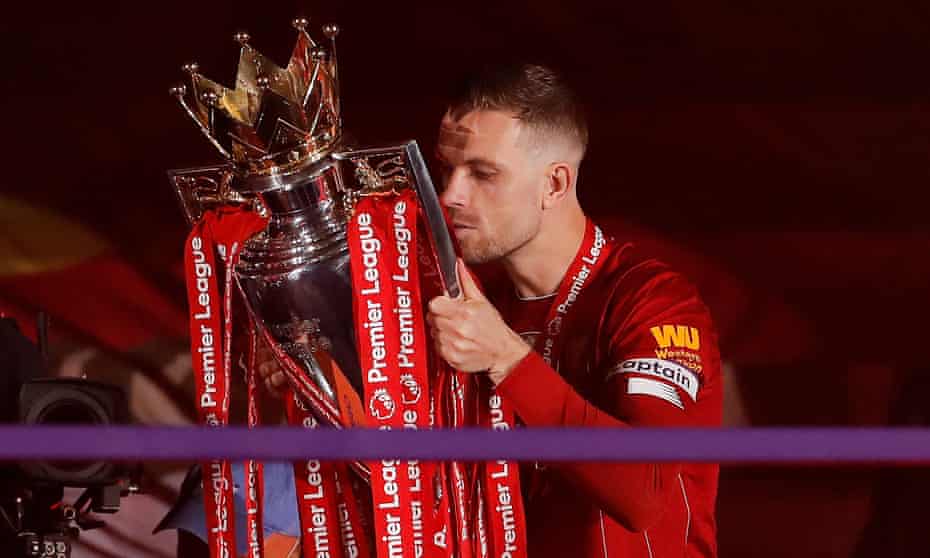Jordan Henderson with the Premier League trophy on Wednesday.