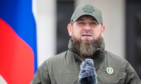 Chechen Republic leader Ramzan Kadyrov speaks during a review of the Chechen Republic’s troops and military hardware in February.