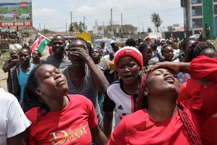 Crowd of mourners in Nairobi street