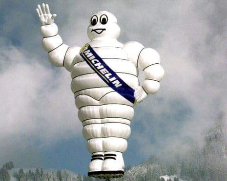 A Michelin man hot air balloon in Switzerland.