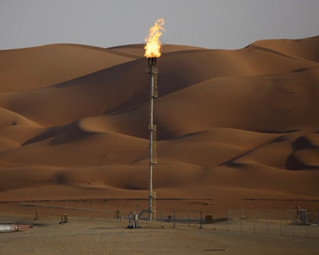 Flames burn off at an oil processing facility in Saudi Aramco's oilfield in the Rub' Al-Khali desert in Shaybah, Saudi Arabia, on Tuesday, Oct. 2, 2018