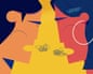 An illustration of two people from side profile shouting at each other