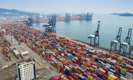 Aerial perspective of a container port in Shenzhen, China
