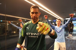 Claudio Bravo and Phil Foden celebrate in the tunnel after progress to the fourth round.