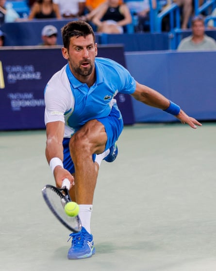 Novak Djokovic returns a shot during the Cincinnati Masters final