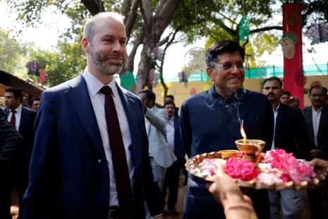 Indian Minister of Commerce and Industry Piyush Goyal (right) and Britain's Secretary of State for Business and Trade Jonathan Reynolds (left) during a visit to New Delhi, India, in February this year
