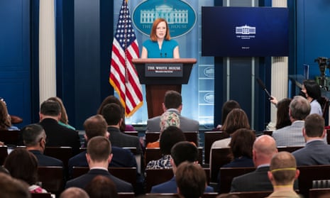 Psaki speaks to reporters during the daily press briefing in the Brady Press Briefing Room of the White House earlier this week.
