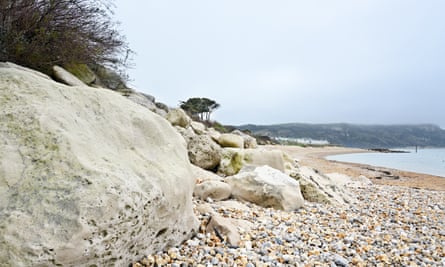 Pebble beach and coastline at Ringstead Bay, Dorset, UK.