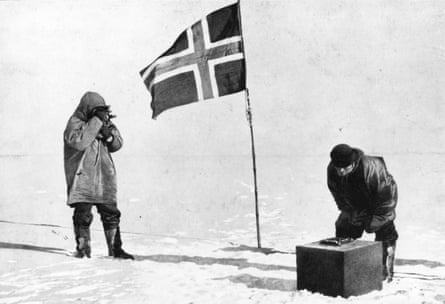 Roald Amundsen (left) at the south pole (13:5). Photograph: Illustrated London News/Getty Images