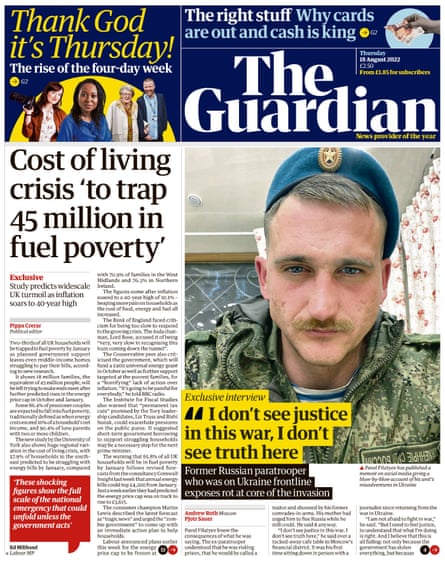 Guardian front page, 18 August 2022
