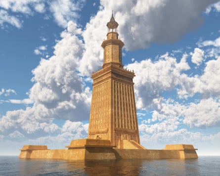 A computer-generated 3D illustration of the lighthouse of Alexandria