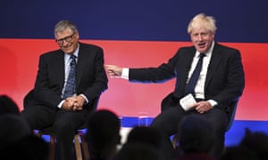 Britain's Prime Minister Boris Johnson and Microsoft-founder Bill Gates during the Global Investment Summit at the Science Museum today