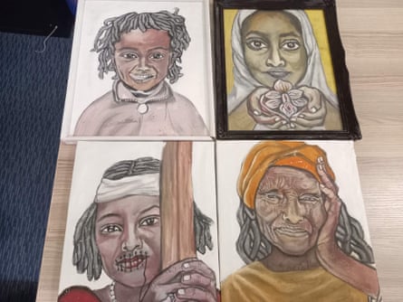 Four paintings of girls and women