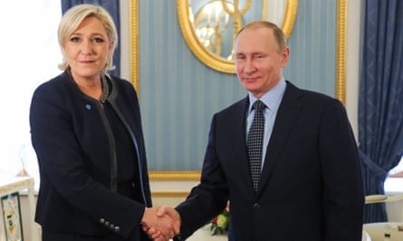 Marine Le Pen met Vladimir Putin in Moscow in March. The French presidential hopeful has visited Russia several times in recent years.