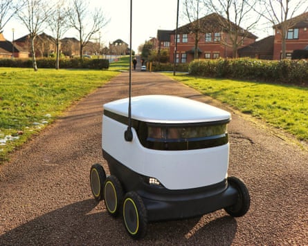 A Starship Technologies robot making grocery deliveries in Milton Keynes, England.