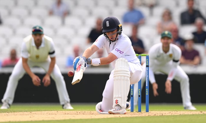 England batsman Ollie Pope attempts a reverse scoop shot.