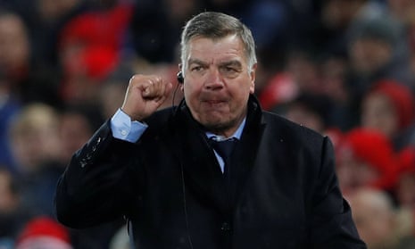 Sam Allardyce celebrates at Anfield after Everton earned a 1-1 draw against Liverpool in the Merseyside derby