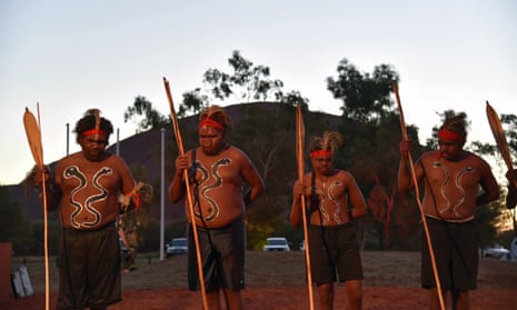 Dancers from Mutitjulu at the opening ceremony for the National Indigenous Constitutional Convention near Uluru last week