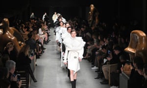 A patriotic march down the Burberry catwalk AW17 at London fashion week.