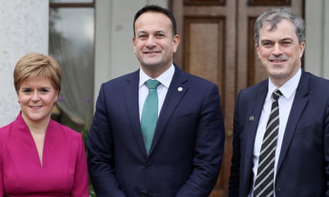 Nicola Sturgeon, the Scottish first minister, Taioseach Leo Varadkar (centre) and Secretary of State for Northern Ireland Julian Smith at the British Irish Council in Dublin.