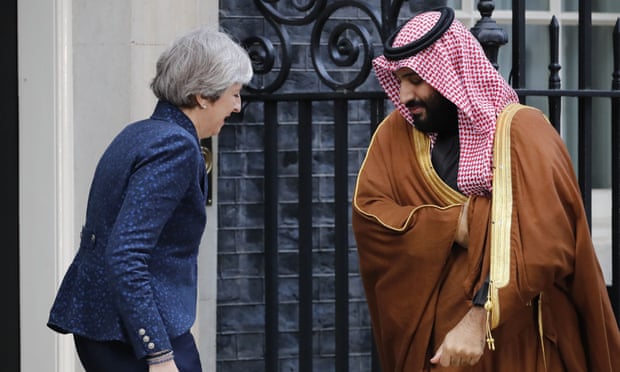 Theresa May greeting Crown Prince Mohammed bin Salman outside 10 Downing Street
