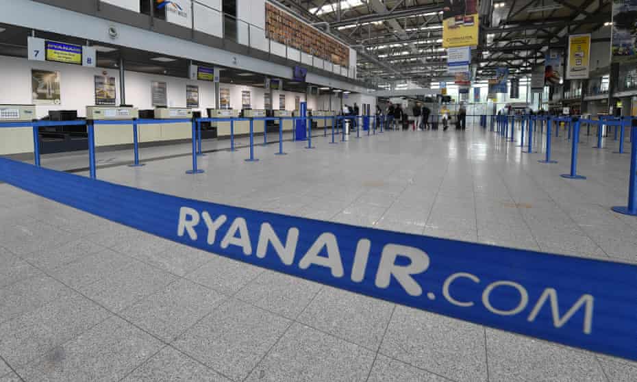 a barrier fences off the ryanair check-in desks