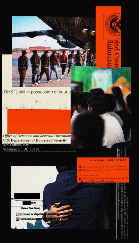 Montage of images including men walking towards a plane and people sitting in a large room