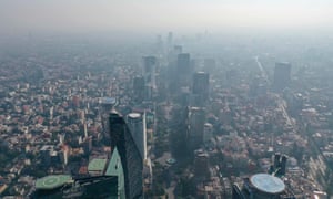An aerial view showing low visibility due to air pollution in Mexico City on 30 March