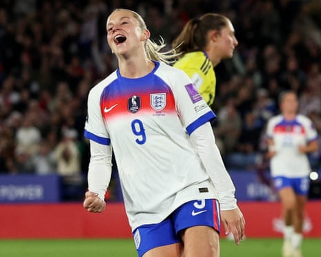 England's Alessia Russo celebrates scoring their fifth goal.