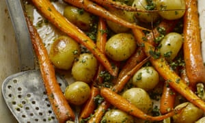 Hugh Fearnley-Whittingstall’s roast carrots and new potatoes with gremolata