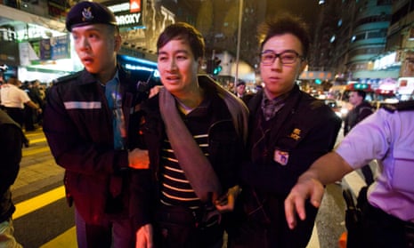 A pro-democracy protester of Hong Kong is arrested