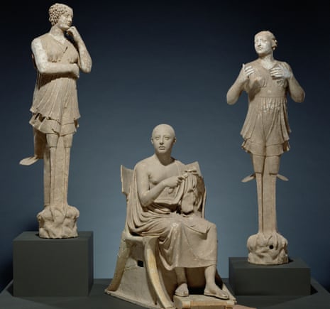 The three statues, known as Orpheus and the Sirens.