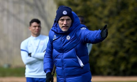 Thomas Tuchel at a Chelsea training session on Friday before the FA Cup semi-final against Manchester City.