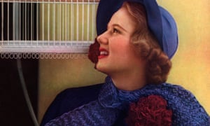 Model wearing hyacinth-blue felt bonnet and knitted ribbon scarf from John-Frederics in New York and Blum’s Vogue in Chicago.