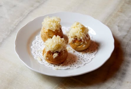 Comte gougeres with pickled walnut.